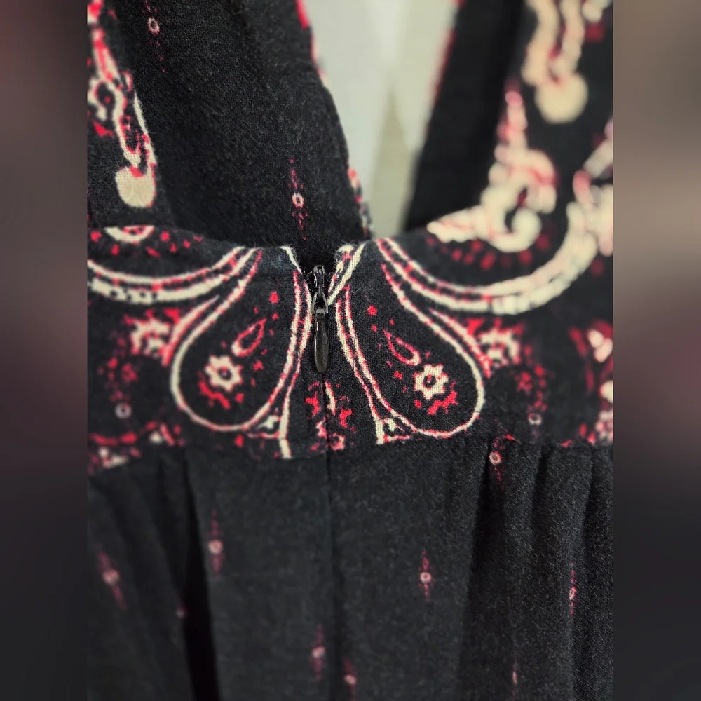 FREE PEOPLE Paisley Boho Plunge Neck Button Front Relaxed Cropped Leg Jumpsuit
